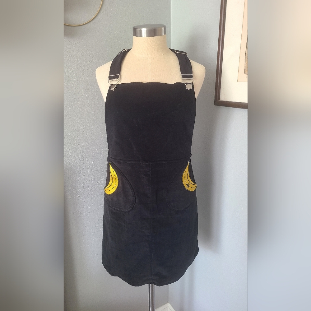 Black Corduroy Overall Dress with Banana Pockets